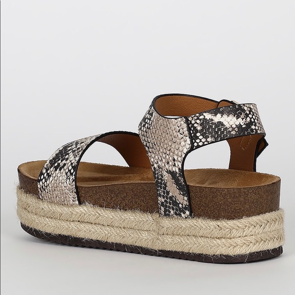 Beige Brown Snake One Band Wedge Sandals - Picture 4 of 6